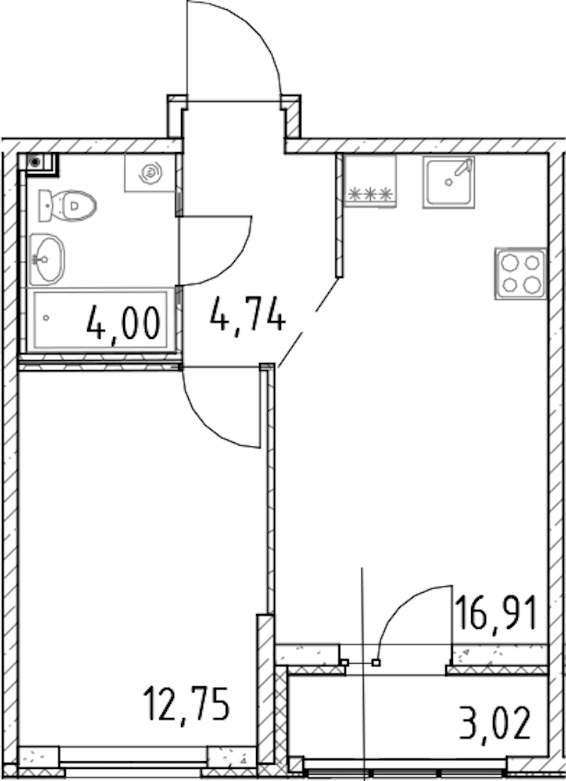 1-комнатная квартира 38.4 м², 7/23 эт., ЖК «Город Первых»
